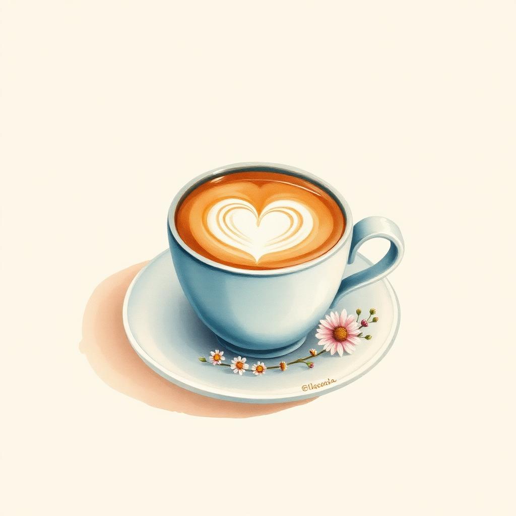 Blaue Tasse Kaffee mit Latte-Art – Kaffee im KML Cafeteria Therwil